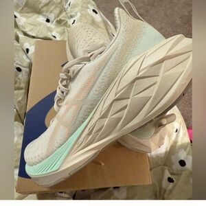 New in box,Asics Cream and Green Athletic Shoes with Textured Upper